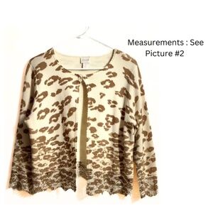 CHICO'S Sz 1/ US M8 Cotton Crochet Lace Cardigan Sweater / Acorn Brown Cheetah